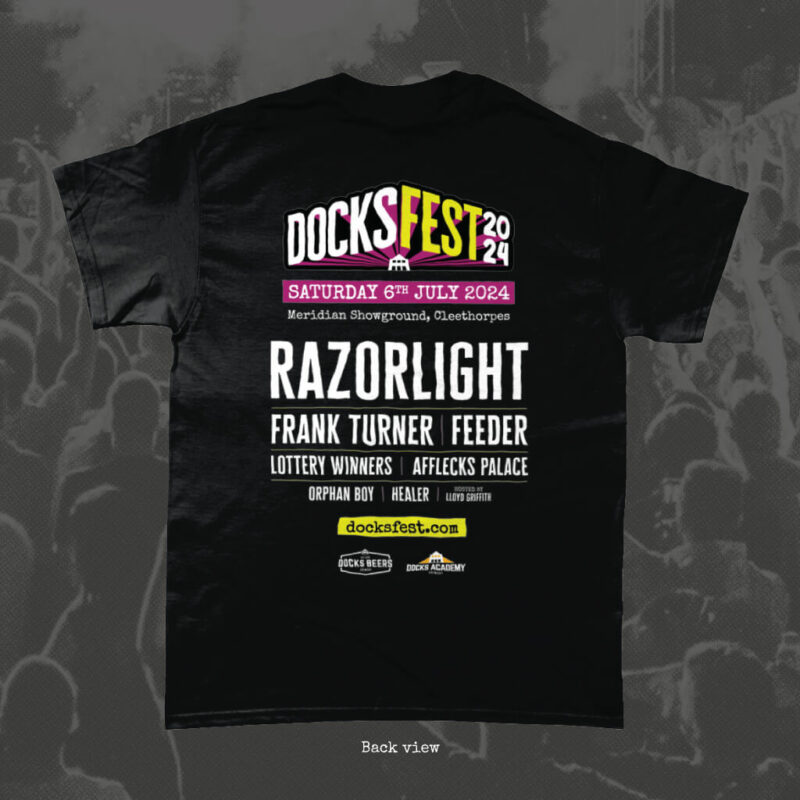 DocksFest t-shirt in black colour - rear view featuring line-up poster design